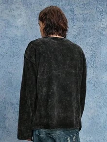 ROMWE MEN Grunge Punk Áo thun nam in họa tiết, dáng rộng, dáng croptop, mùa thu - màu đen - Xem 7