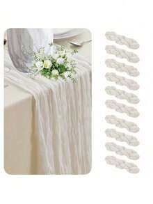 1/2/5 件波西米亚纱布 71 英寸长粗棉布桌旗，半透明粗棉布浪漫 35 英寸宽桌布，适用于婚宴新娘节日生日情人节派对桌餐厅梳妆台装饰、家居装饰、场景装饰 - 白色 - 查看 12