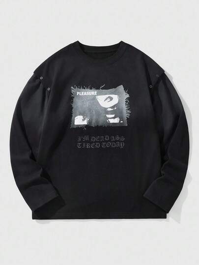 Street Life Felpa casual da uomo con stampa a lettere, collo tondo, maniche lunghe, vestibilità morbida, autunnale