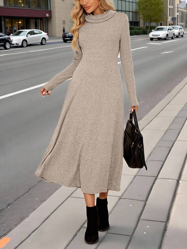Women's Casual Solid Color Long Sleeve Dress, Autumn/Winter