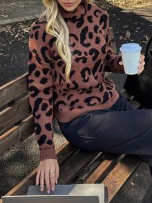 Elyressa Áo len chui đầu dài tay cổ tròn họa tiết da báo dành cho nữ - Nhiều màu - Xem 5