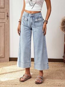 EMERY ROSE Quần denim ống rộng kẻ sọc dài 9/10 dành cho nữ, có túi - Rửa nhẹ - Xem 3