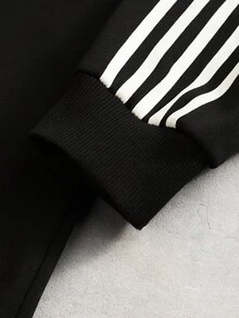 PAVTROS Men Casual Striped Print Zip-Up Jacket And Sweatpants Set, Fall Clothes - Black - View 7