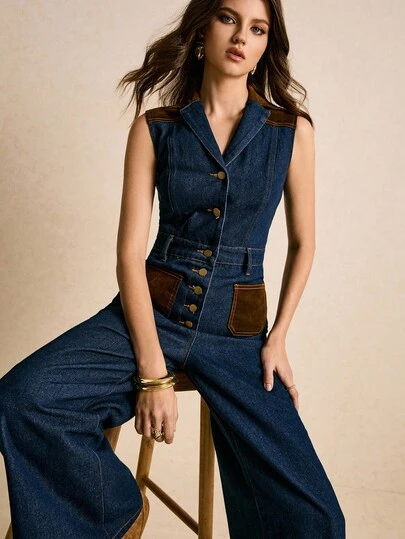 Poéselle 女士时尚复古无袖阔腿牛仔连体裤 女士牛仔连体裤 女士牛仔连体裤 女士连体裤 女士牛仔背带裤 女士连体裤 女士牛仔连体裤 女士牛仔连身裤 女士连体裤 女士牛仔连体裤 女士背带裤 女士背带裤