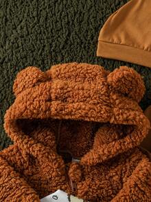 SHEIN 秋冬休闲可爱简约风格男婴多件套礼品套装 - 棕色 - 查看 3