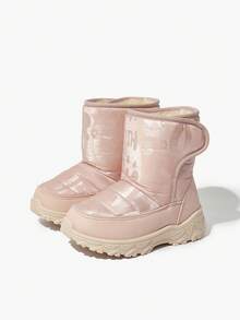 JNSQ 1 Pair Girls Fashion Design Hook And Loop Comfortable Warm Boots, Casual Snow Boots Suitable For Daily Outing And Sports In Winter (Pattern Random) - Pink - View 4