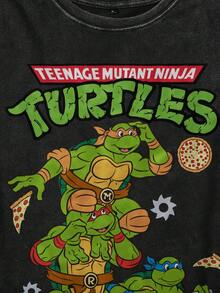 TEENAGE MUTANT NINJA TURTLES | SHEIN Men's Casual Fashionable Street Cartoon Turtle & Letter Print Washed Loose T-Shirt, Summer - White - View 3