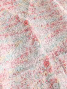 Tween Girl Space Dye Pattern Patchwork Pocket Button-Up Cardigan, Casual Everyday Wear, Autumn/Winter - Multicolor - View 4