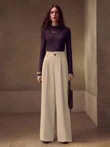 MOTF PREMIUM ELEGANT LACE LONG SLEEVE HIGH NECK SHEER CASUAL UNDERSHIRT FOR WOMEN