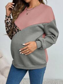 SHEIN 孕妇拼色哺乳运动衫 - 粉色 - 查看 5