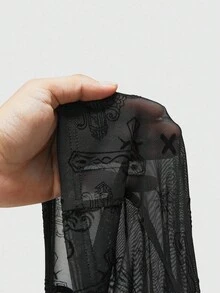 ROMWE Women's Gothic Cross Patchwork Flocked Fabric Pants - Black - View 5