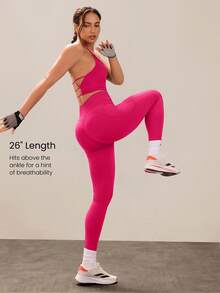 GLOWMODE Quần legging tập luyện Powersculpt 26 inch, cường độ trung bình, nhanh khô, thấm hút mồ hôi, tạo cảm giác mát mẻ khi tập gym. - Hồng nhiệt đới - Xem 2