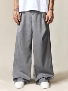 ROMWE MEN Casual Pantalones anchos de pierna ancha y ajuste holgado para hombre con bolsillos en diagonal, otoño - Multicolor - Ver 1