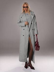 TRNVIE 1pc Women's Grey Long Lapel Casual Winter Jacket - Light Grey - View 4