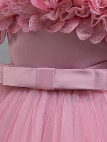 Glamorique Kids Nowa dziecięca sukienka z bufiastą koronkową spódnicą na tort, sukienka księżniczki, sukienka dla dziewczynki sypiącej kwiaty na pierwsze urodziny - Rdzawy różowy - Zobacz 4
