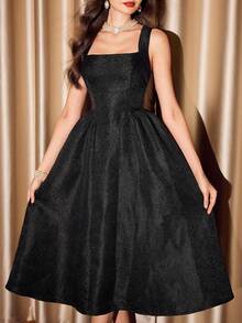 Vintamour 复古优雅女士连衣裙，带口袋，提花面料，度假风连衣裙，优雅派对礼服，长款派对礼服，女士派对礼服，秋季女装，万圣节服装，冬季服装，圣诞节冬季连衣裙 - 黑色 - 查看 6