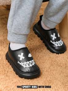 JNSQ 可爱卡通儿童男童室内拖鞋，幼儿儿童柔软毛绒保暖冬季家居鞋，轻便耐用EVA鞋底，中性色调，适合家庭卧室空调房，春秋季穿着 - 黑色 - 查看 3