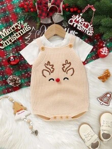 SHEIN Vintaside Kids Macacão Suéter com Suspensório Bordado de Abóbora de Halloween, Bodysuit com Entreperna Triangular, Conjunto de Roupa de Ambiente para Bebês e Crianças Pequenas