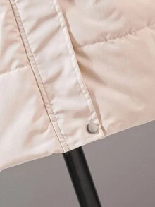 SHEIN 1 件中长款连帽棉衣，带毛领、口袋和亮片装饰，拉链开合，时尚冬季外套 - 米色 - 查看 4