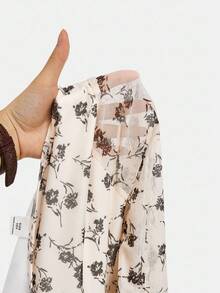 SHEIN Váy ôm sát cổ vuông tay loe họa tiết hoa kiểu Pháp cho bé gái tuổi mới lớn, váy tiên, váy công chúa, họa tiết hoa hồng, váy sinh nhật, đi chơi xuân/thu - Màu be - Xem 5