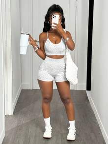 Slaydiva 1 件女士豹纹交叉扭带运动胸罩和短裤健身瑜伽服套装健身女士套装 - 彩色 - 查看 7