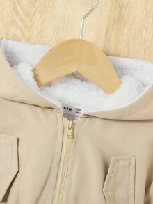 SHEIN 女婴秋冬休闲卡其色羊毛连帽夹克