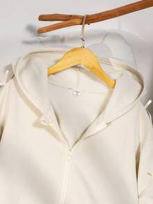 Sparklyn 少女外套，纯色时尚蝴蝶结卫衣夹克，舒适加厚保暖内衬卫衣面料，袖口蝴蝶结装饰，青春活力少女风，适合返校季或休闲户外穿着 - 杏色 - 查看 3