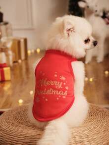 PETSIN 1 pieza Chaleco rojo para mascotas con estampado de copos de nieve navideños - Rojo - Ver 7