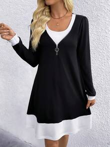 EMERY ROSE 女式泡泡袖方领优雅短款连衣裙 - 黑色 - 查看 5