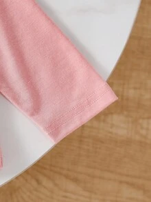 SHEIN 2pcs Baby Girls Elegant Fitted Bow Decor Round Neck Long Sleeve Top And Jacquard Butterfly Straight Leg Pants Set, Spring/Autumn - Pink - View 6