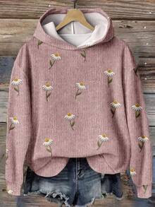SHEIN LUNE Áo sweatshirt nữ màu hồng họa tiết hoa nhí cổ điển, thích hợp cho mùa thu/đông, họa tiết hoa nhí 3D, phong cách vintage. - Nhiều màu - Xem 3