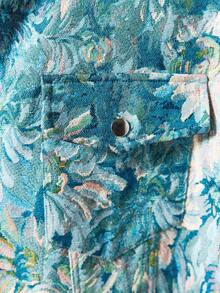 Casual 男士花卉提花长袖拉链休闲翻领夹克，秋季 - 藍色 - 查看 2