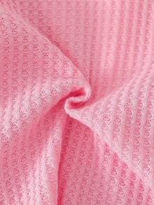 SHEIN Vintaside Kids 2pcs/Set Baby Girls Casual Cute Waffle Shirt Top With Cherry & Fruit Embroidery And Denim Pants Set, Autumn/Winter - Pink - View 3