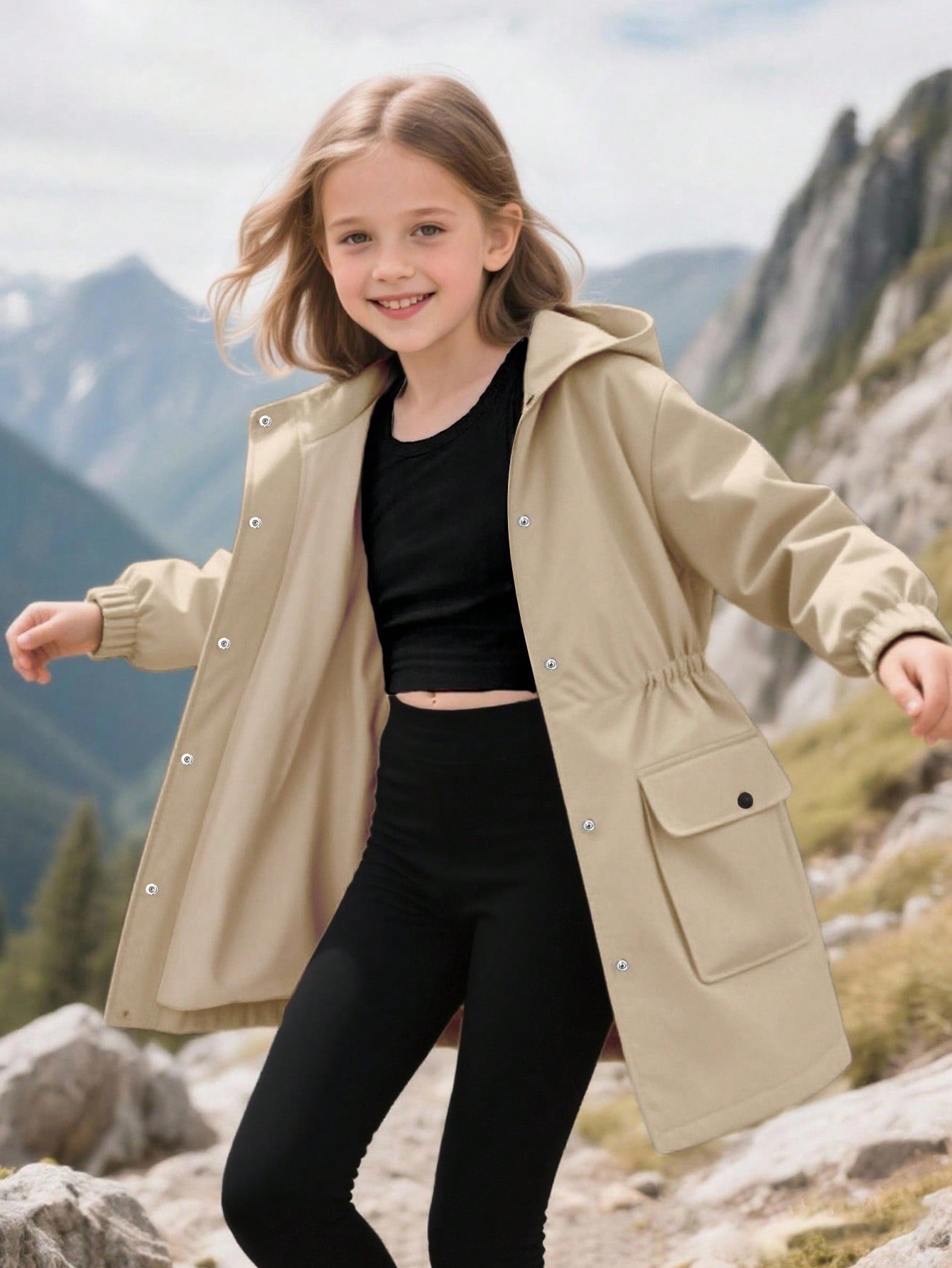 معطف كاجوال مقنع بخصر مربوط مناسب للفتيات المراهقا...