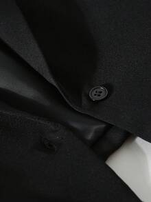 SHEIN 少女简约时尚翻领长袖短款纯色西装外套，四季百搭时尚外套 - 黑色 - 查看 5