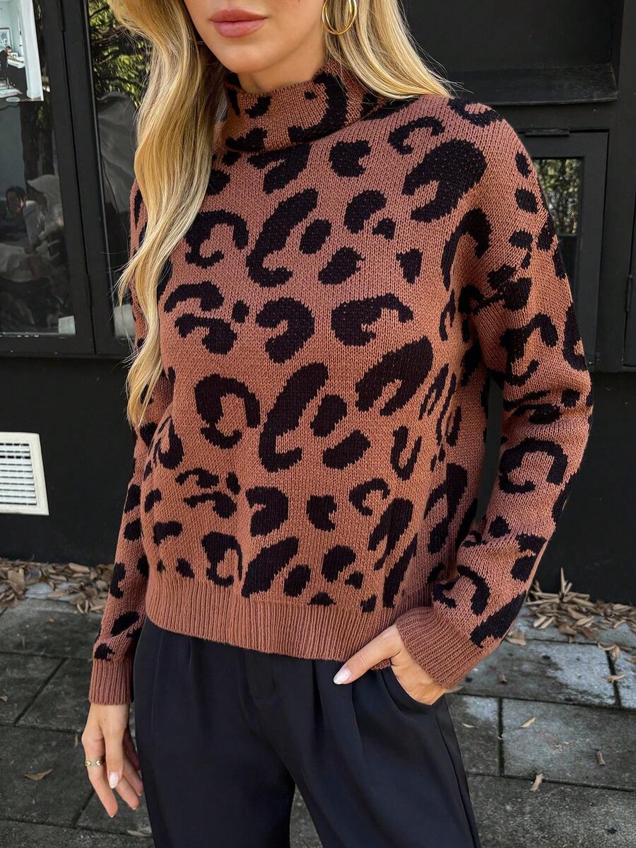 Elyressa Áo len chui đầu dài tay cổ tròn họa tiết da báo dành cho nữ - Nhiều màu - Xem 1