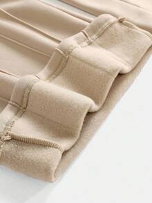 Girlism 青少年女孩返校休闲运动街头服饰卡其色套装，长袖短款褶饰 T 恤和直筒运动裤 - 卡其色 - 查看 5