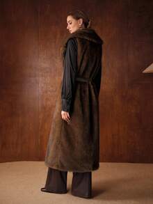 MOTF PREMIUM AUTUMN/WINTER FAUX FUR LAPEL LONG COAT WITH BUCKLE BELT
