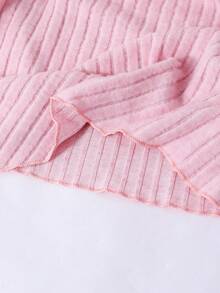 Sparklyn 2pcs/Set Teenage Girls Ruffle Trim Bow Decor Asymmetric Hem Long Sleeve Fitted Cute T-Shirt And Ladies Casual Holiday Floral Print Maxi Skirt Set, Pink, Suitable For Party, Back To School, Elegant French, Princess, Wedding, Birthday - Pink - View 6