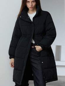 Aveloria New Fashionable Casual Chic Minimalist High-End Zipper Detachable Fur Collar Hooded Padded Padded Coat - Black - View 6