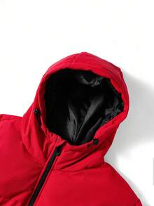 Manfinity Homme Men's Solid Color Long Sleeve Loose Hooded Dress, Winter Father-Son Matching Dress, Suitable As Gift For Friends, Husbands, Boyfriends - Red - View 4