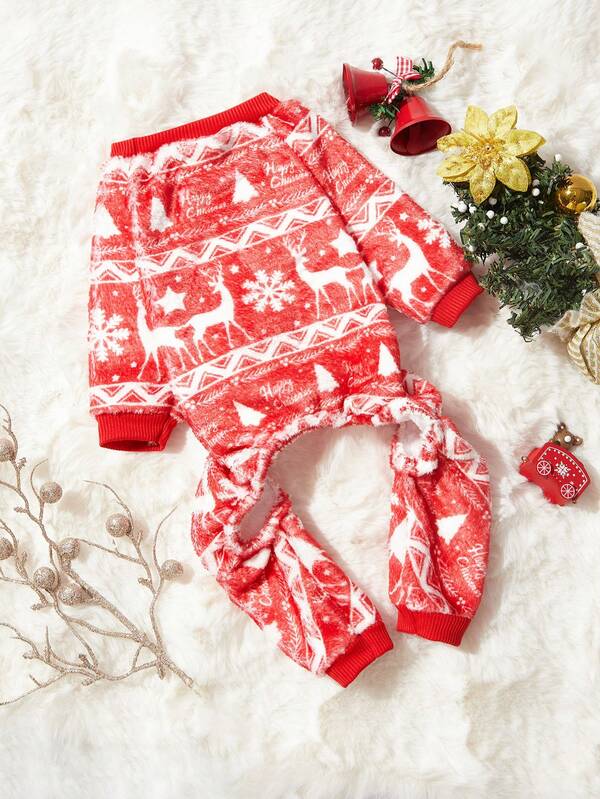 PETSIN 1pc Christmas Style Pet Fleece Warm Jumpsuit