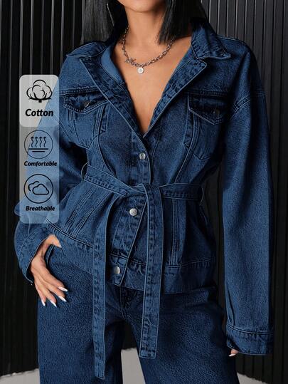 EURMUSE Flap Pocket Button Front Denim Jacket