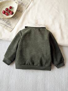 SHEIN 男婴休闲翻盖口袋保暖内衬夹克，适合秋冬季