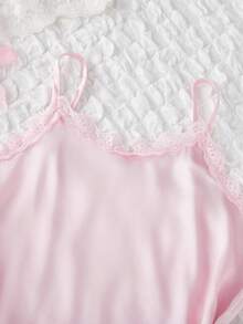 4件套少女简约休闲上衣、吊带背心、裤子、短裤睡衣套装，粉色 - 粉色 - 查看 3