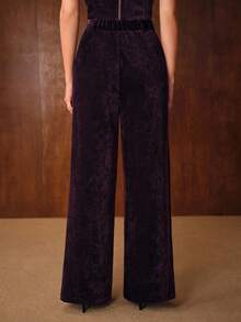 MOTF PREMIUM WOMEN'S CHENILLE STRAIGHT-LEG TROUSERS, EGGPLANT PURPLE - Purple - View 4