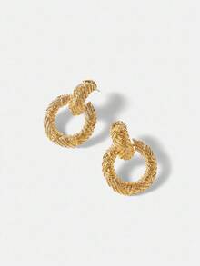 MOTF PREMIUM GOLD-PLATED GEOMETRIC TEXTURAL STATEMENT EARRINGS. - Yellow Gold - View 9