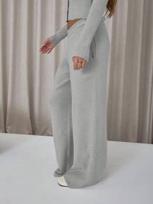 MUSERA Knopfverschluss Langarm Strickjacke, lässige elastische Strickhose, geripptes Strickset, elegant, sexy, Streetwear, Abendparty, Frühling - Grau - Übersicht 6