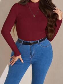 SHEIN LUNE Bộ 3 món dành cho nữ ngoại cỡ: Áo len chui đầu cổ lọ màu trơn đơn giản, dáng ôm, thích hợp mặc đi làm hàng ngày, Thu/Đông - Nhiều màu - Xem 3