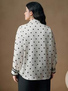 Anewsta Polka Punkt Kontrast Kragen Langarm Bluse in Große Größen, Lässig Resort Stil, geeignet für Herbst, Winter, Neujahr, elegant, schick, stilvoll, Weihnachten, Ausgehen - Schwarz und Weiss - Übersicht 3
